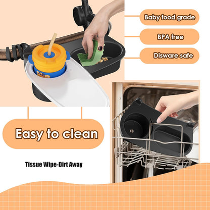 Upgrade Universal Stroller Snack Tray-Compatible with Nuna Uppababy Bugaboo,Stroller Cup Holder Tray with Silicone Arms Grip Bumper Bar,Stroller Tray Attachment with Cups Holder for Baby Toddler