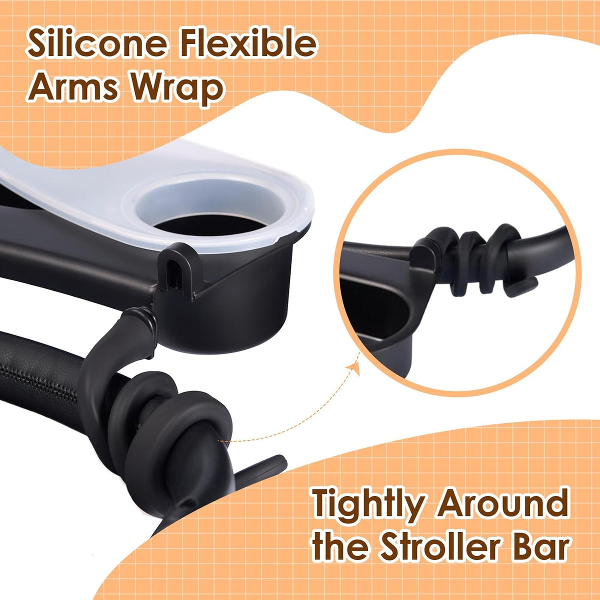 Upgrade Universal Stroller Snack Tray-Compatible with Nuna Uppababy Bugaboo,Stroller Cup Holder Tray with Silicone Arms Grip Bumper Bar,Stroller Tray Attachment with Cups Holder for Baby Toddler