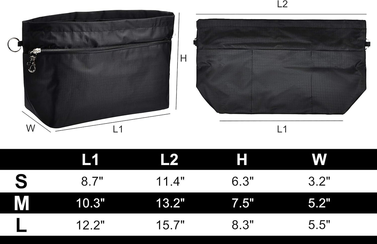 Handbag Purse Tote Pocketbook Organizer Insert Zipper Closure 11 Pockets 3 Sizes Many Colors