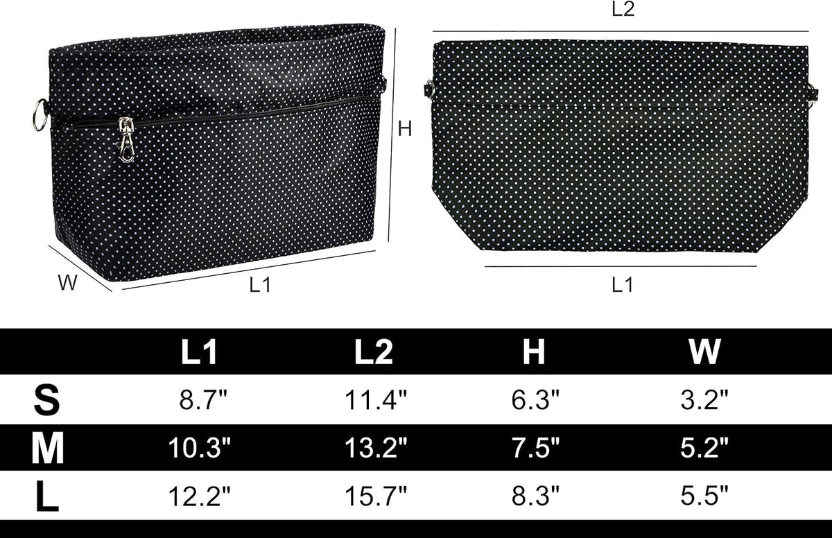 Handbag Purse Tote Pocketbook Organizer Insert Zipper Closure 11 Pockets 3 Sizes Many Colors
