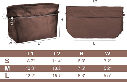 Handbag Purse Tote Pocketbook Organizer Insert Zipper Closure 11 Pockets 3 Sizes Many Colors