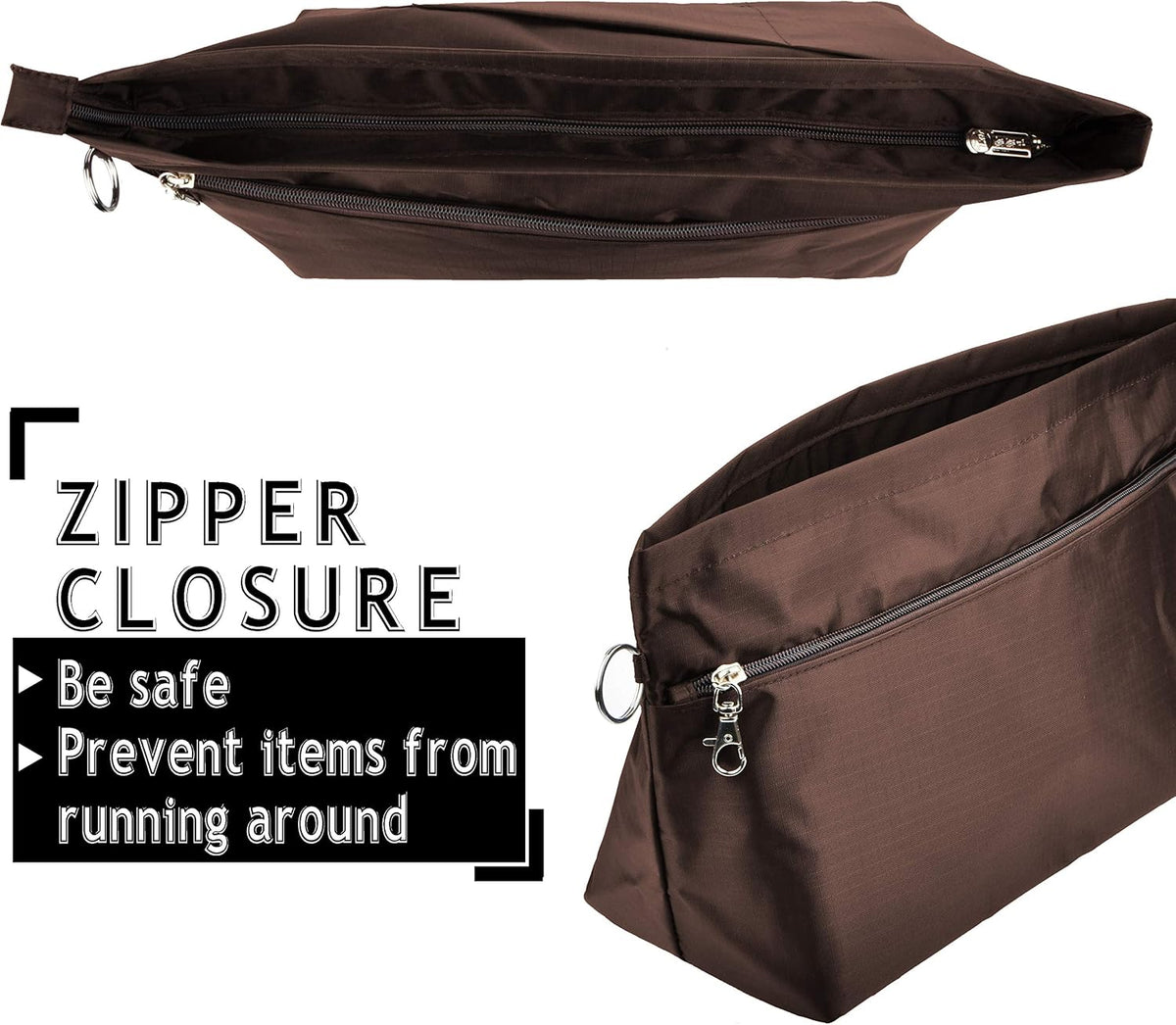 Handbag Purse Tote Pocketbook Organizer Insert Zipper Closure 11 Pockets 3 Sizes Many Colors