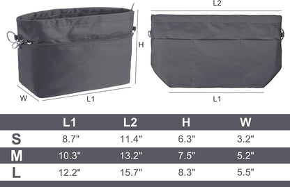 Handbag Purse Tote Pocketbook Organizer Insert Zipper Closure 11 Pockets 3 Sizes Many Colors