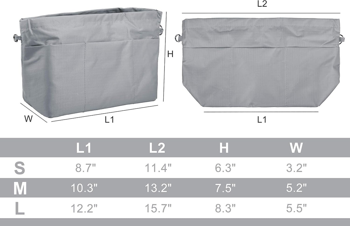 Handbag Purse Tote Pocketbook Organizer Insert Zipper Closure 11 Pockets 3 Sizes Many Colors