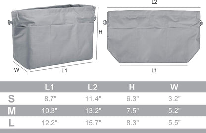 Handbag Purse Tote Pocketbook Organizer Insert Zipper Closure 11 Pockets 3 Sizes Many Colors