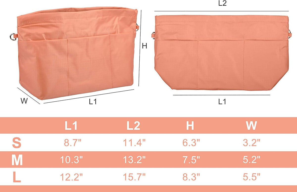 Handbag Purse Tote Pocketbook Organizer Insert Zipper Closure 11 Pockets 3 Sizes Many Colors