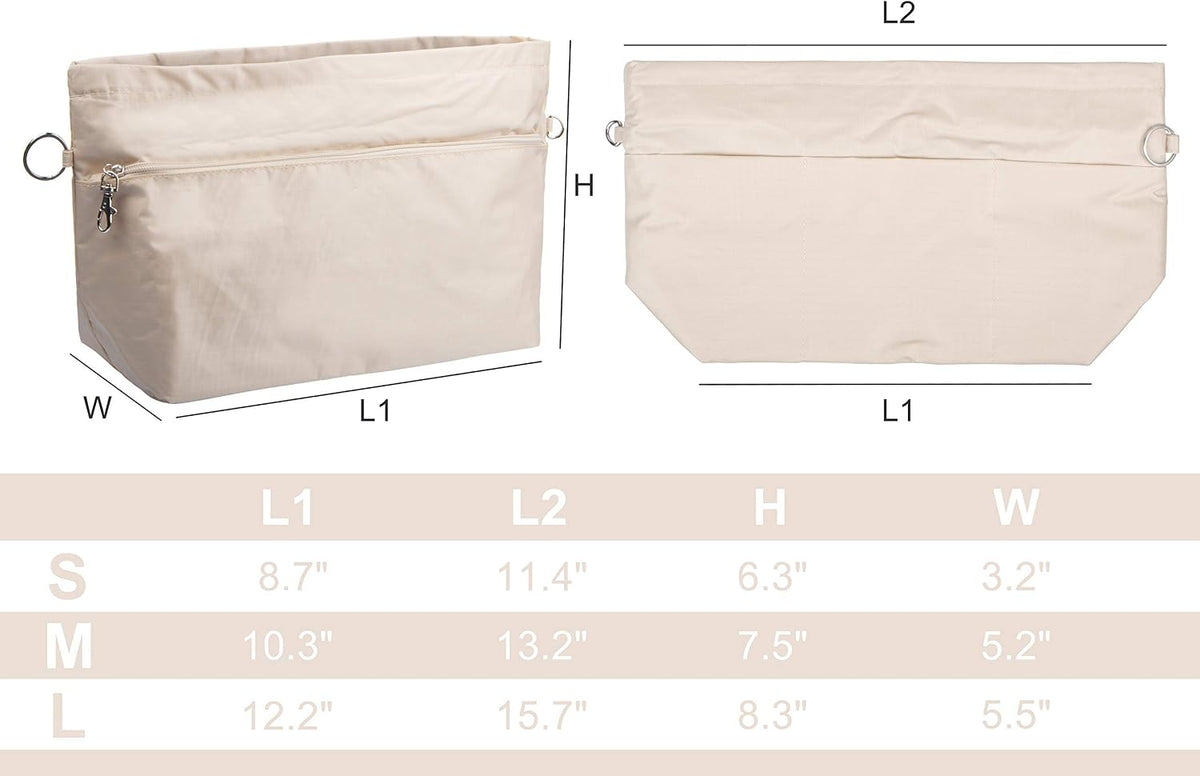 Handbag Purse Tote Pocketbook Organizer Insert Zipper Closure 11 Pockets 3 Sizes Many Colors