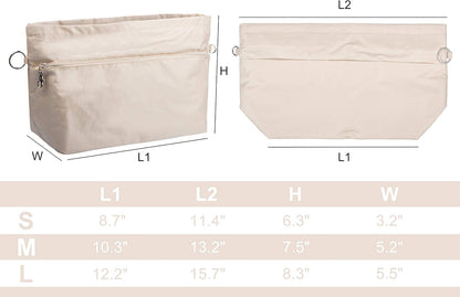 Handbag Purse Tote Pocketbook Organizer Insert Zipper Closure 11 Pockets 3 Sizes Many Colors