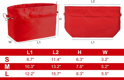 Handbag Purse Tote Pocketbook Organizer Insert Zipper Closure 11 Pockets 3 Sizes Many Colors