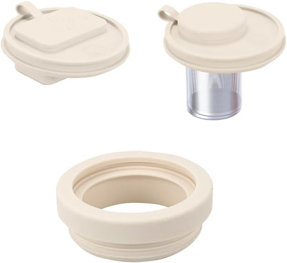 40 Oz Tumbler Lid with Built-in Pill Organizer, Reusable Silicone Tumbler Cover Replacement with Pillbox 2 Grids, Cup Cap with Pill Organizers and Straw Hole (Cream Pill-organizer 1 Pcs)
