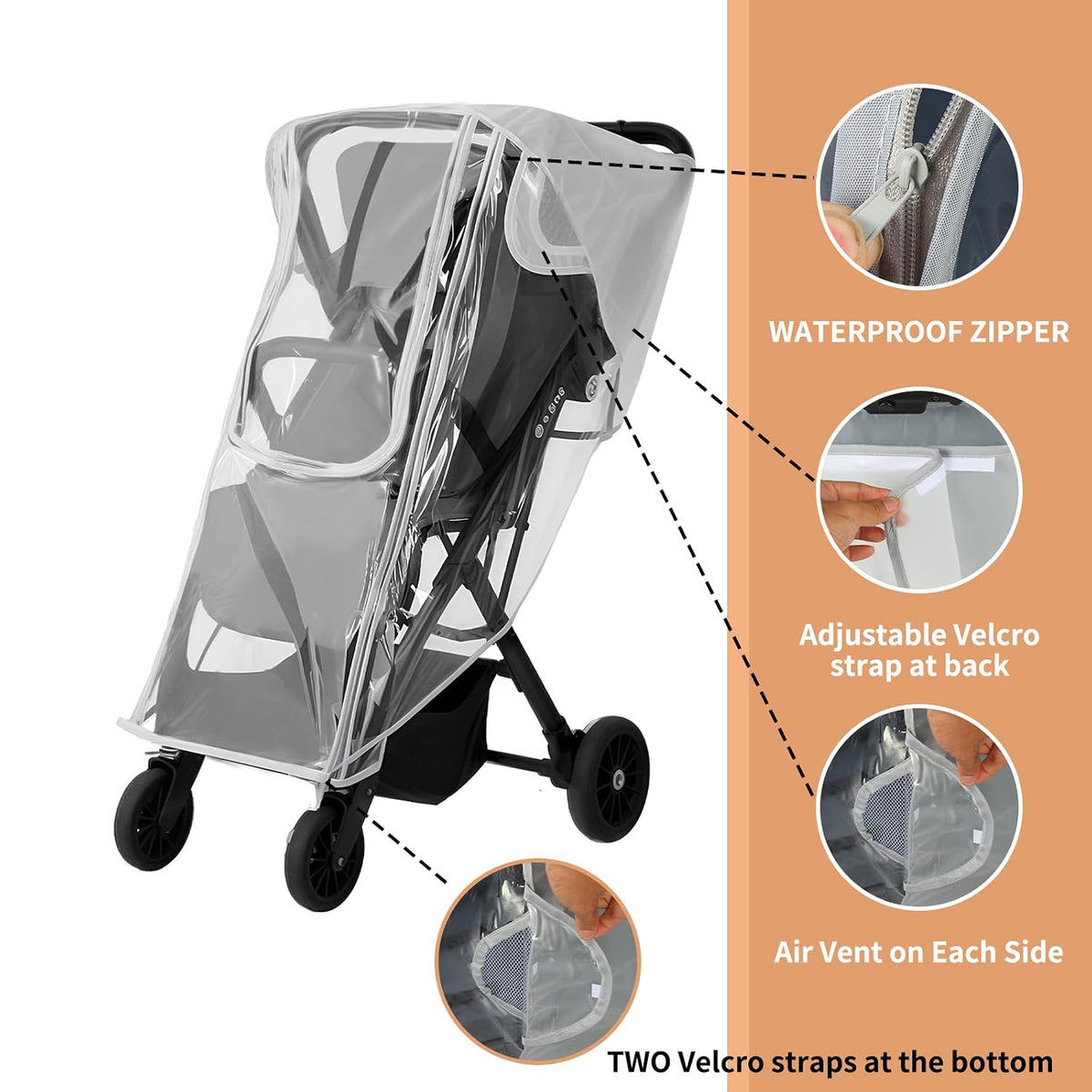 Stroller Rain Cover for Nuna - Waterproof & Windproof Weather Shield for Nuna Baby Strollers | Universal Fit for Nuna Mixx, Nuna TRVL & More | See-Through Window & Mesh Vents