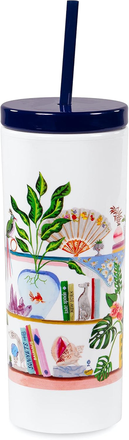Insulated Tumbler with Reusable Straw, 24 Ounce Acrylic Travel Cup with Lid, Bookshelf
