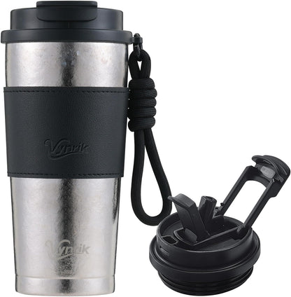 Flip Straw Travel Coffee Mug Leak Proof,Reusable Insulated Coffee Tumbler With Lid And Straw,Titanium Water Bottle Lightweight,Gift(BROWN)
