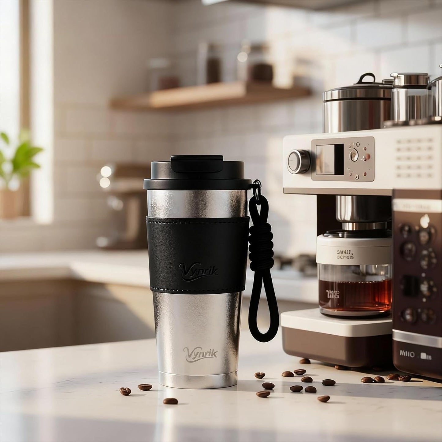 Flip Straw Travel Coffee Mug Leak Proof,Reusable Insulated Coffee Tumbler With Lid And Straw,Titanium Water Bottle Lightweight,Gift(BROWN)