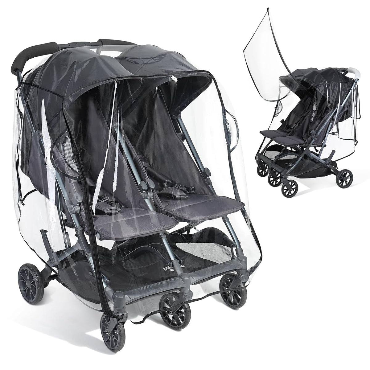 Universal Double Stroller Rain Cover, Easy Access, Durable, Clear