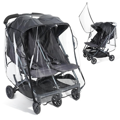 Universal Double Stroller Rain Cover, Easy Access, Durable, Clear
