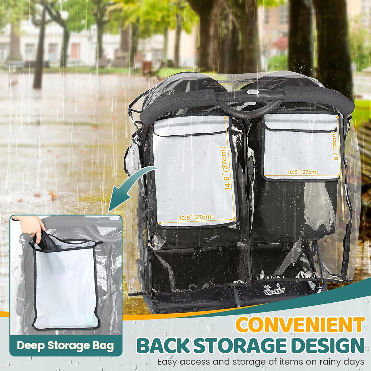 Universal Double Stroller Rain Cover, Easy Access, Durable, Clear
