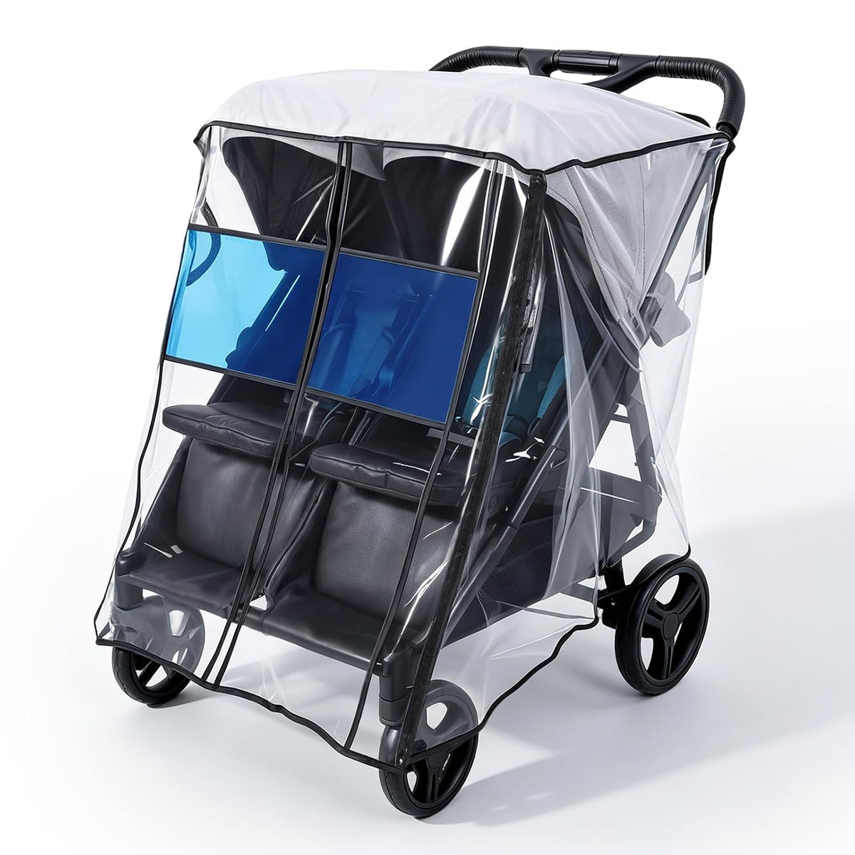 Universal Double Stroller Rain Cover, Easy Access, Durable, Clear