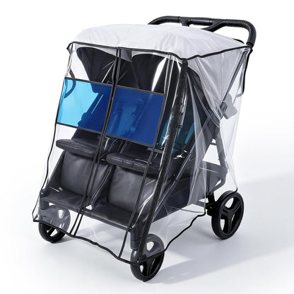 Universal Double Stroller Rain Cover, Easy Access, Durable, Clear