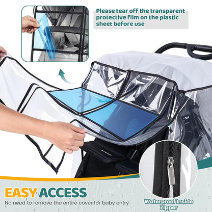 Universal Double Stroller Rain Cover, Easy Access, Durable, Clear