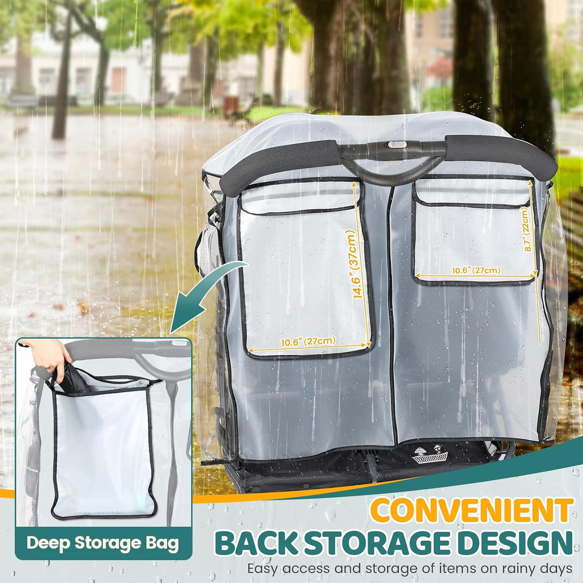 Universal Double Stroller Rain Cover, Easy Access, Durable, Clear