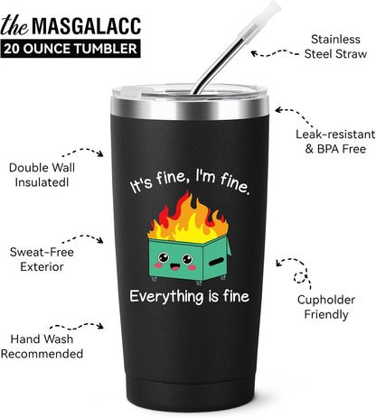 Funny Fox Tumbler 20oz | Oh For Fox Sake Insulated Coffee Mug with Straw and Brush | Double Wall Vacuum Stainless Steel | Leak Resistant Travel Cup for Car Office | Cute Gifts for Foxes Lovers Women