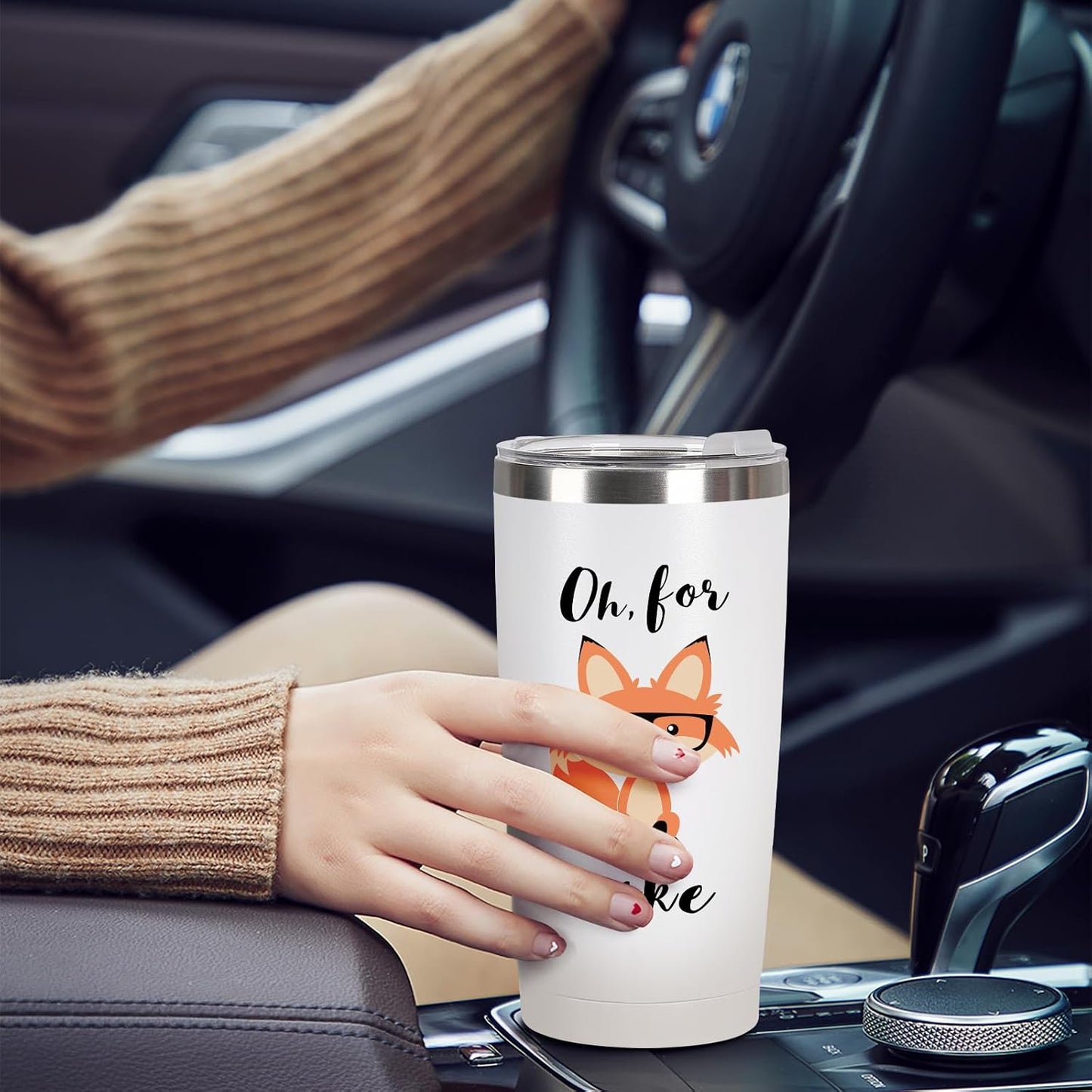 Funny Fox Tumbler 20oz | Oh For Fox Sake Insulated Coffee Mug with Straw and Brush | Double Wall Vacuum Stainless Steel | Leak Resistant Travel Cup for Car Office | Cute Gifts for Foxes Lovers Women