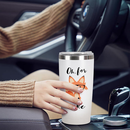 Funny Fox Tumbler 20oz | Oh For Fox Sake Insulated Coffee Mug with Straw and Brush | Double Wall Vacuum Stainless Steel | Leak Resistant Travel Cup for Car Office | Cute Gifts for Foxes Lovers Women