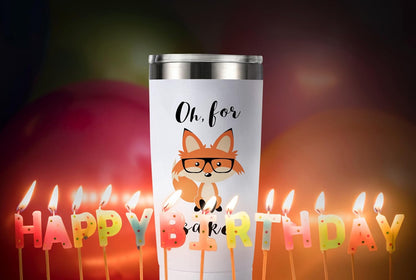 Funny Fox Tumbler 20oz | Oh For Fox Sake Insulated Coffee Mug with Straw and Brush | Double Wall Vacuum Stainless Steel | Leak Resistant Travel Cup for Car Office | Cute Gifts for Foxes Lovers Women