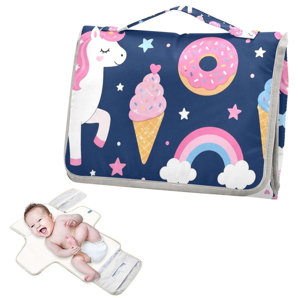 Unicorns Rainbow Pattern Portable Diaper Changing Pad for Park