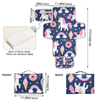Unicorns Rainbow Pattern Portable Diaper Changing Pad for Park