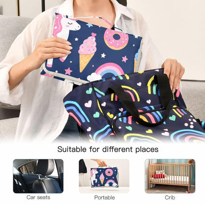 Unicorns Rainbow Pattern Portable Diaper Changing Pad for Park
