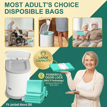 8 Pack Adult Diaper Liner Refills,Diaper Pail Refill Bags Compatible with Janibell Akord 280 Slim Model Adult Diaper Disposal System Powerful Odor Resistant,Plant Scent (NOT Compatible with 330 Pail)