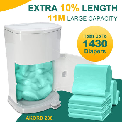 8 Pack Adult Diaper Liner Refills,Diaper Pail Refill Bags Compatible with Janibell Akord 280 Slim Model Adult Diaper Disposal System Powerful Odor Resistant,Plant Scent (NOT Compatible with 330 Pail)