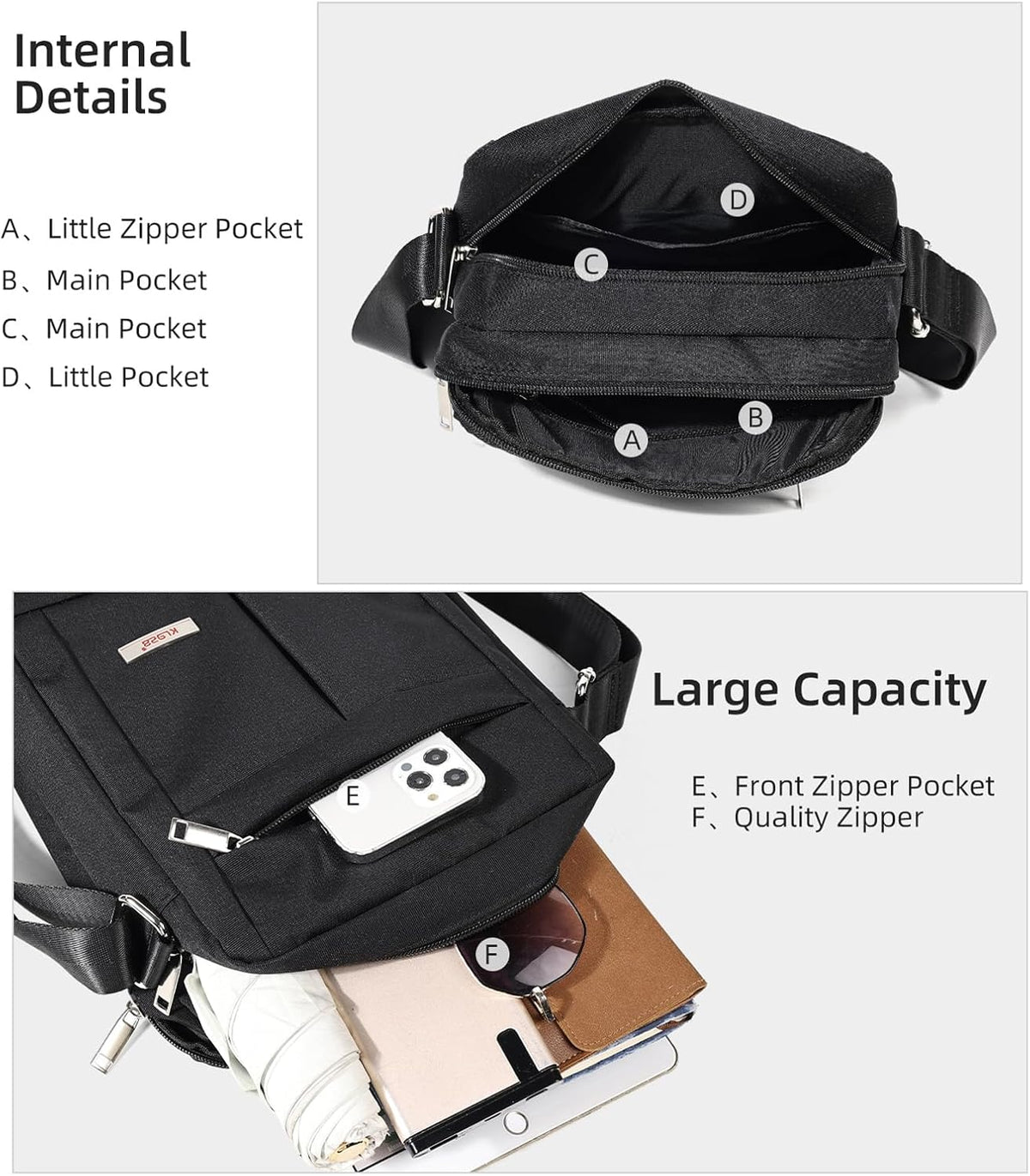 Men's Messenger Bag - Crossbody Shoulder Bags Travel Bag Man Purse Casual Sling Pack for Work Business