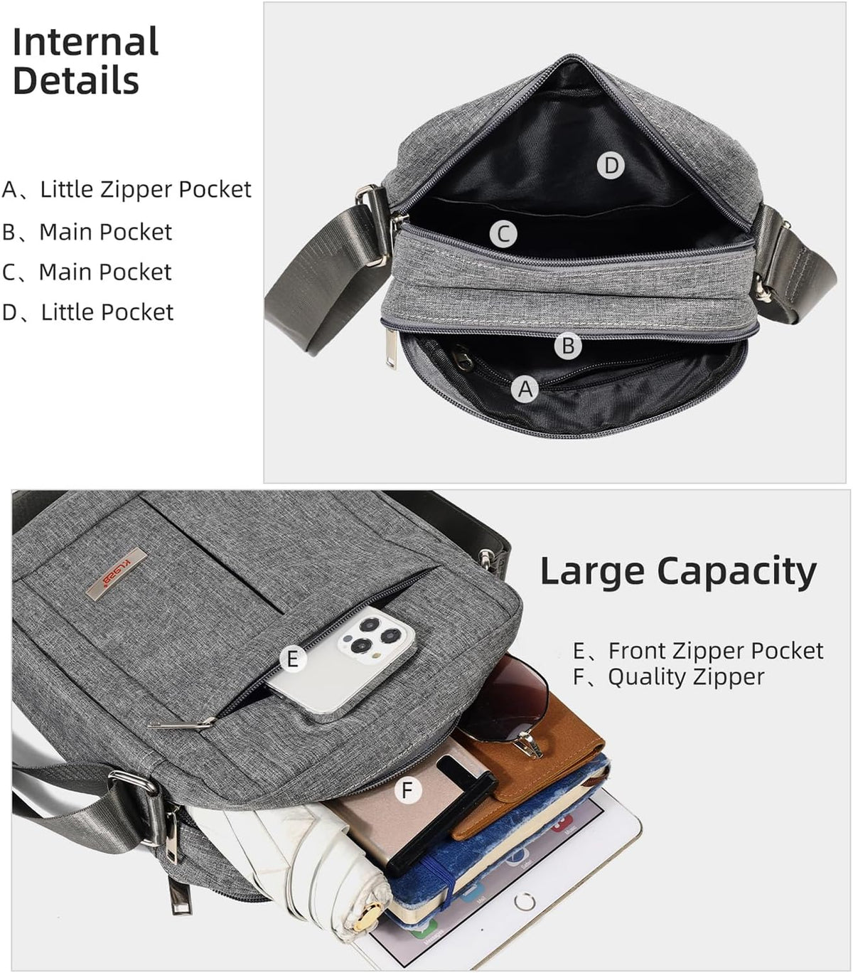 Men's Messenger Bag - Crossbody Shoulder Bags Travel Bag Man Purse Casual Sling Pack for Work Business