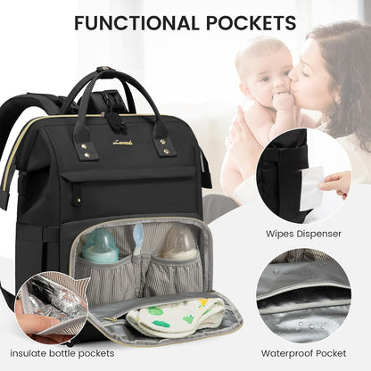 Diaper Bag Backpack, Baby Bag with Changing Station, Large Diaper Backpack for Mom Dads, Waterproof Mommy Bag for Boy and Girl, Travel Essential Baby Shower, Black-Beige