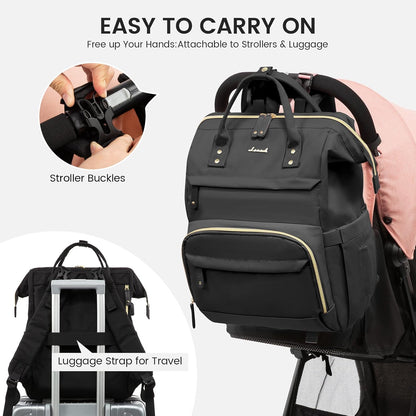 Diaper Bag Backpack, Baby Bag with Changing Station, Large Diaper Backpack for Mom Dads, Waterproof Mommy Bag for Boy and Girl, Travel Essential Baby Shower, Black-Beige