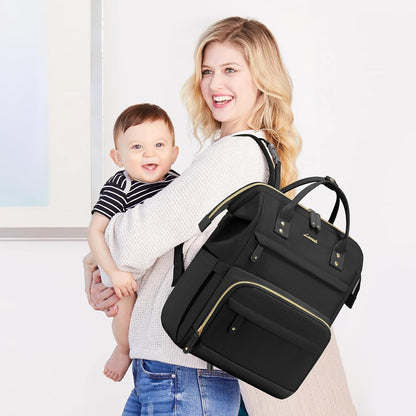 Diaper Bag Backpack, Baby Bag with Changing Station, Large Diaper Backpack for Mom Dads, Waterproof Mommy Bag for Boy and Girl, Travel Essential Baby Shower, Black-Beige