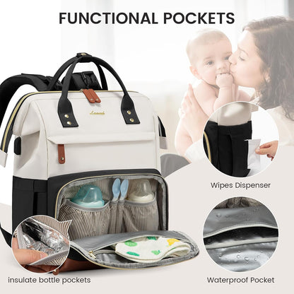 Diaper Bag Backpack, Baby Bag with Changing Station, Large Diaper Backpack for Mom Dads, Waterproof Mommy Bag for Boy and Girl, Travel Essential Baby Shower, Black-Beige