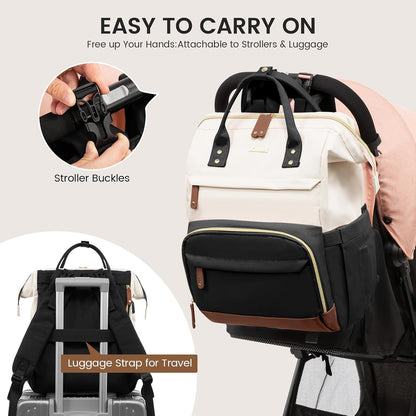 Diaper Bag Backpack, Baby Bag with Changing Station, Large Diaper Backpack for Mom Dads, Waterproof Mommy Bag for Boy and Girl, Travel Essential Baby Shower, Black-Beige