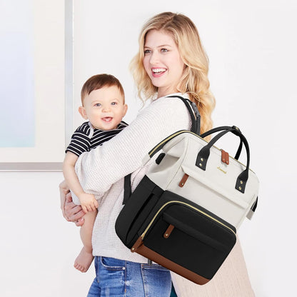 Diaper Bag Backpack, Baby Bag with Changing Station, Large Diaper Backpack for Mom Dads, Waterproof Mommy Bag for Boy and Girl, Travel Essential Baby Shower, Black-Beige