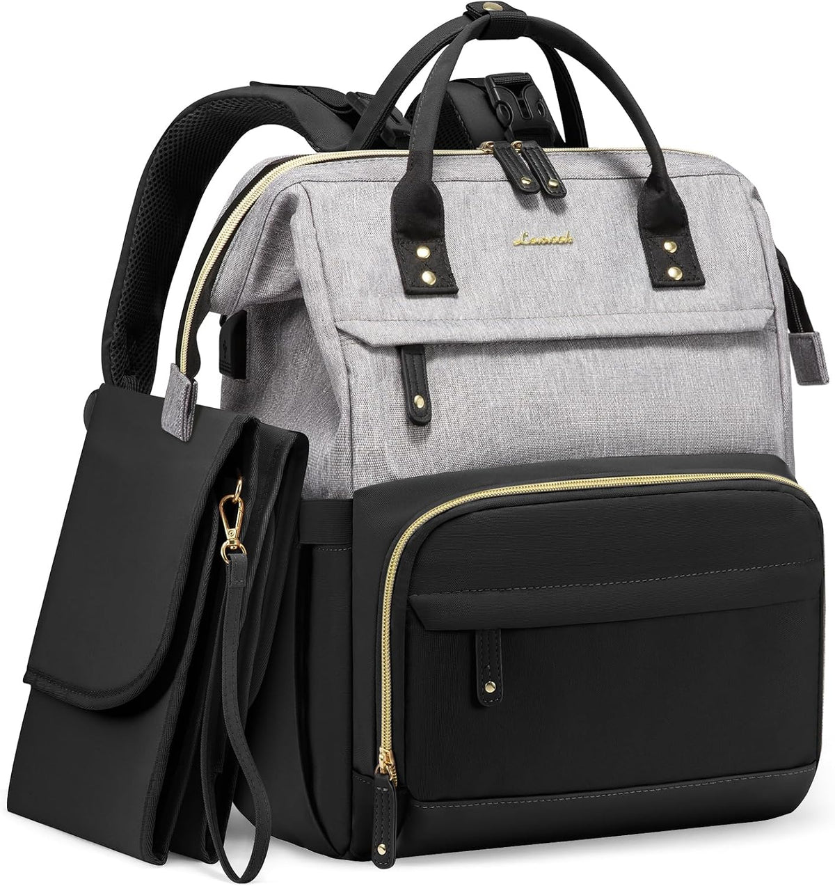 Diaper Bag Backpack, Baby Bag with Changing Station, Large Diaper Backpack for Mom Dads, Waterproof Mommy Bag for Boy and Girl, Travel Essential Baby Shower, Black-Beige