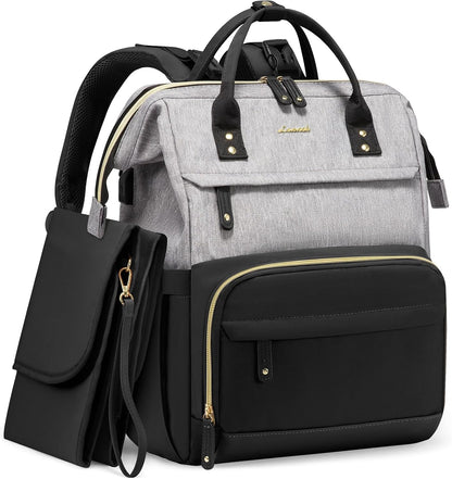 Diaper Bag Backpack, Baby Bag with Changing Station, Large Diaper Backpack for Mom Dads, Waterproof Mommy Bag for Boy and Girl, Travel Essential Baby Shower, Black-Beige