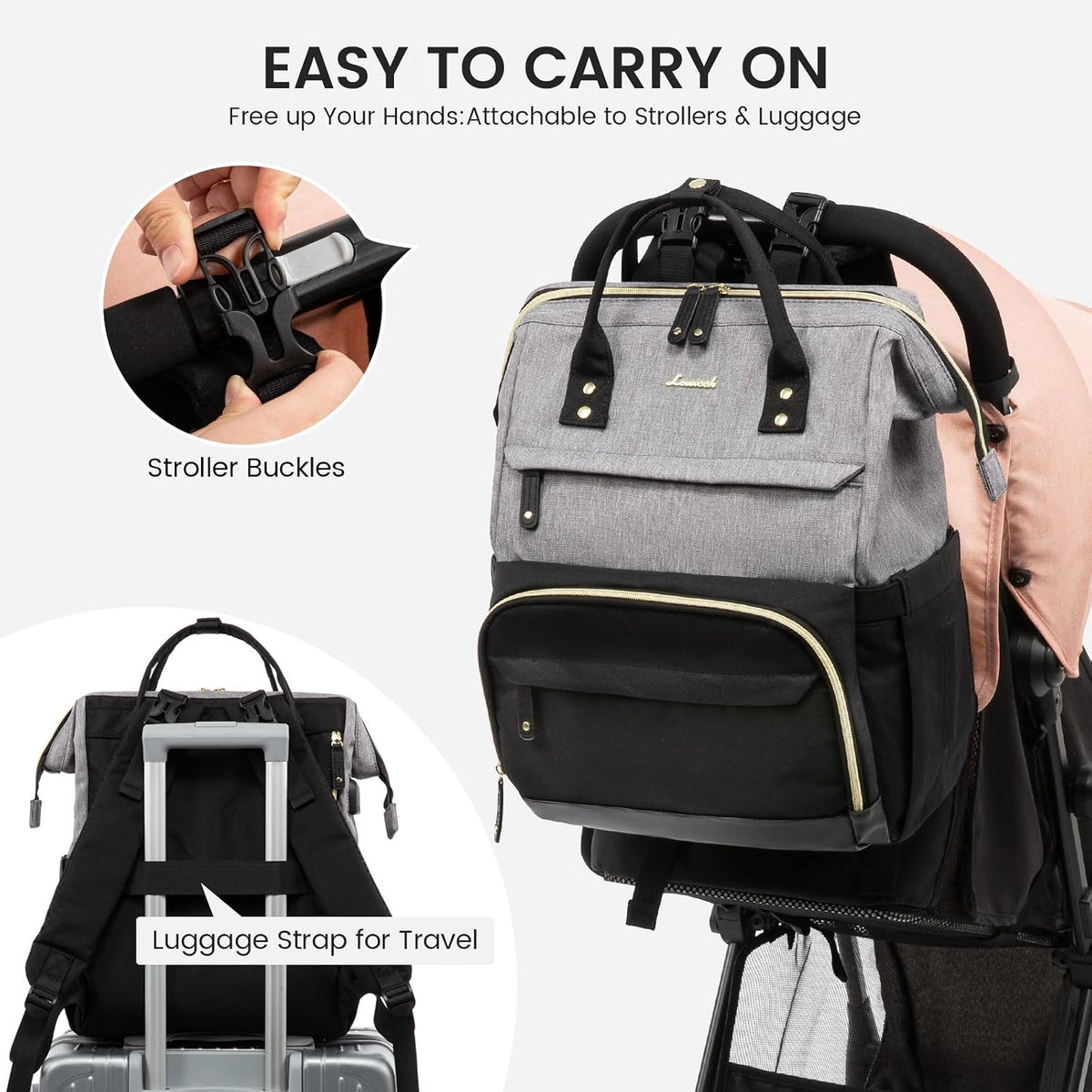 Diaper Bag Backpack, Baby Bag with Changing Station, Large Diaper Backpack for Mom Dads, Waterproof Mommy Bag for Boy and Girl, Travel Essential Baby Shower, Black-Beige