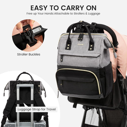 Diaper Bag Backpack, Baby Bag with Changing Station, Large Diaper Backpack for Mom Dads, Waterproof Mommy Bag for Boy and Girl, Travel Essential Baby Shower, Black-Beige