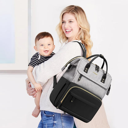 Diaper Bag Backpack, Baby Bag with Changing Station, Large Diaper Backpack for Mom Dads, Waterproof Mommy Bag for Boy and Girl, Travel Essential Baby Shower, Black-Beige