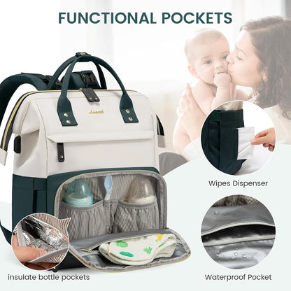 Diaper Bag Backpack, Baby Bag with Changing Station, Large Diaper Backpack for Mom Dads, Waterproof Mommy Bag for Boy and Girl, Travel Essential Baby Shower, Black-Beige