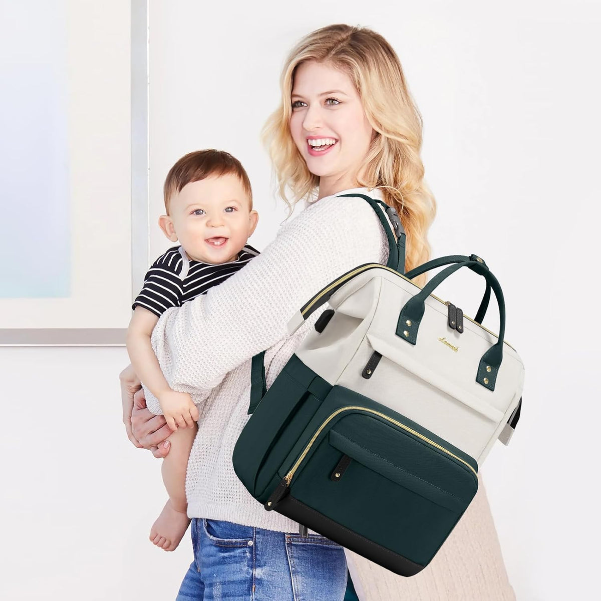 Diaper Bag Backpack, Baby Bag with Changing Station, Large Diaper Backpack for Mom Dads, Waterproof Mommy Bag for Boy and Girl, Travel Essential Baby Shower, Black-Beige