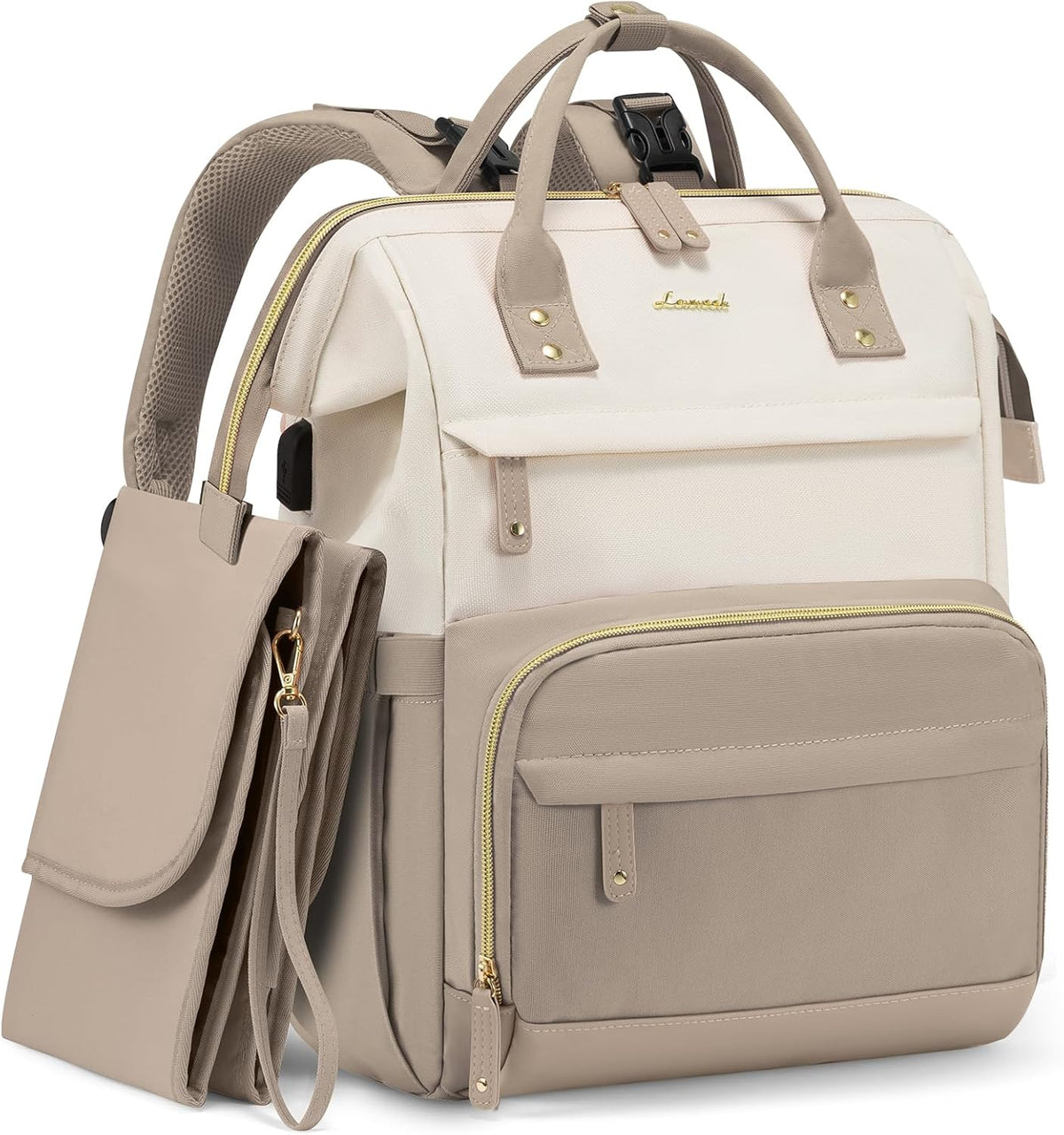 Diaper Bag Backpack, Baby Bag with Changing Station, Large Diaper Backpack for Mom Dads, Waterproof Mommy Bag for Boy and Girl, Travel Essential Baby Shower, Black-Beige